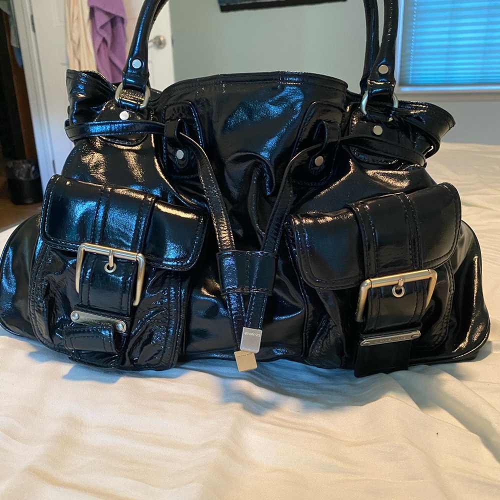 Michael Kors Black Shoulder Bag with Glossy Finish